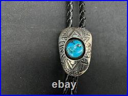 Vintage Native American Sterling Silver Turquoise Bolo Tie