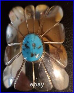 Vintage Native American Sterling Silver Turquoise Bolo Tie Slide