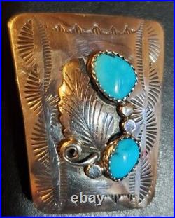 Vintage Native American Sterling Silver & Turquoise Bolo Tie Slide