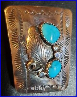 Vintage Native American Sterling Silver & Turquoise Bolo Tie Slide