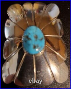 Vintage Native American Sterling Silver Turquoise Bolo Tie Slide