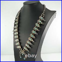 Vintage Native American Sterling Silver Turquoise Bowtie Squash Blossom Necklace