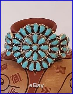 Vintage Native American Sterling Silver Turquoise Bracelet SIGNED OM