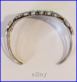 Vintage Native American Sterling Silver Turquoise Bracelet SIGNED OM