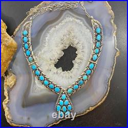Vintage Native American Sterling Silver Turquoise Cluster Adj. 18 Necklace