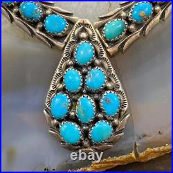 Vintage Native American Sterling Silver Turquoise Cluster Adj. 18 Necklace