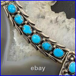 Vintage Native American Sterling Silver Turquoise Cluster Adj. 18 Necklace