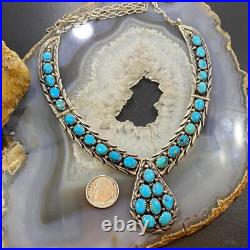 Vintage Native American Sterling Silver Turquoise Cluster Adj. 18 Necklace