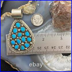 Vintage Native American Sterling Silver Turquoise Cluster Teardrop Pendant