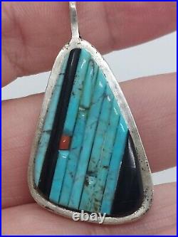 Vintage Native American Sterling Silver Turquoise Cobblestone Inlay Pendant