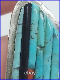 Vintage Native American Sterling Silver Turquoise Cobblestone Inlay Pendant