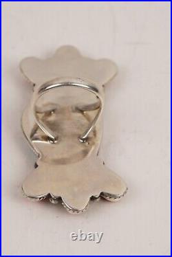 Vintage Native American Sterling Silver Turquoise Coral Cluster Ring Size 7.5
