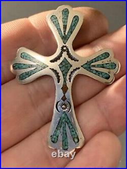 Vintage Native American Sterling Silver Turquoise Coral Inlay Cross Pendant RB