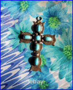 Vintage Native American Sterling Silver Turquoise Cross Pendant