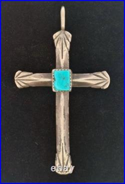 Vintage Native American Sterling Silver Turquoise Cross / Pendant 71 mm