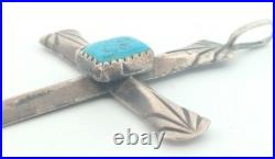 Vintage Native American Sterling Silver Turquoise Cross / Pendant 71 mm