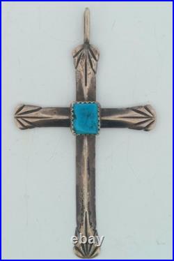 Vintage Native American Sterling Silver Turquoise Cross / Pendant 71 mm