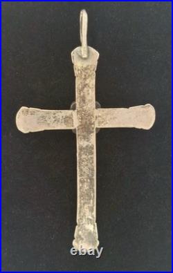 Vintage Native American Sterling Silver Turquoise Cross / Pendant 71 mm