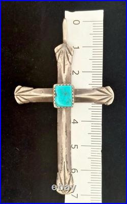 Vintage Native American Sterling Silver Turquoise Cross / Pendant 71 mm