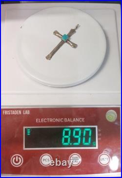 Vintage Native American Sterling Silver Turquoise Cross / Pendant 71 mm