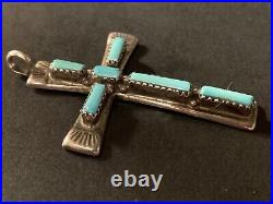 Vintage Native American Sterling Silver Turquoise Cross Pendant L. IULE