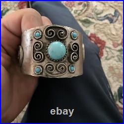 Vintage Native American Sterling Silver Turquoise Cuff Bracelet