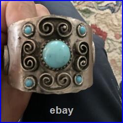 Vintage Native American Sterling Silver Turquoise Cuff Bracelet