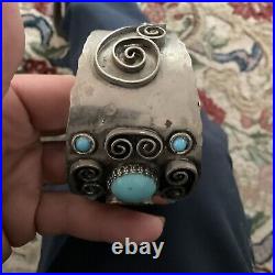 Vintage Native American Sterling Silver Turquoise Cuff Bracelet