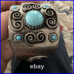 Vintage Native American Sterling Silver Turquoise Cuff Bracelet