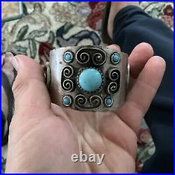 Vintage Native American Sterling Silver Turquoise Cuff Bracelet