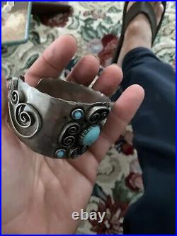 Vintage Native American Sterling Silver Turquoise Cuff Bracelet