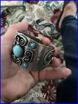 Vintage Native American Sterling Silver Turquoise Cuff Bracelet