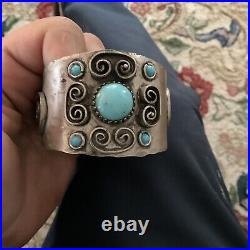Vintage Native American Sterling Silver Turquoise Cuff Bracelet