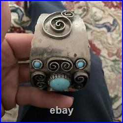 Vintage Native American Sterling Silver Turquoise Cuff Bracelet