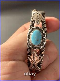 Vintage Native American Sterling Silver Turquoise Cuff Bracelet (34 grams)