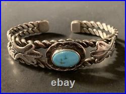 Vintage Native American Sterling Silver Turquoise Cuff Bracelet (34 grams)