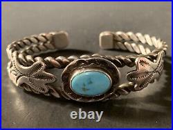 Vintage Native American Sterling Silver Turquoise Cuff Bracelet (34 grams)