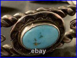 Vintage Native American Sterling Silver Turquoise Cuff Bracelet (34 grams)