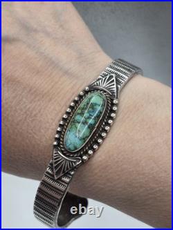 Vintage Native American Sterling Silver Turquoise Cuff Bracelet E. HALE