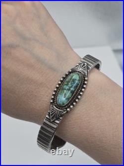 Vintage Native American Sterling Silver Turquoise Cuff Bracelet E. HALE