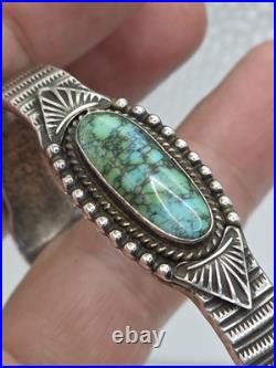 Vintage Native American Sterling Silver Turquoise Cuff Bracelet E. HALE