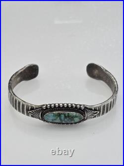 Vintage Native American Sterling Silver Turquoise Cuff Bracelet E. HALE