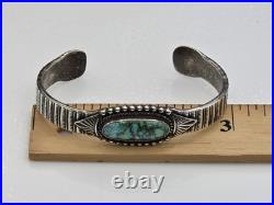 Vintage Native American Sterling Silver Turquoise Cuff Bracelet E. HALE