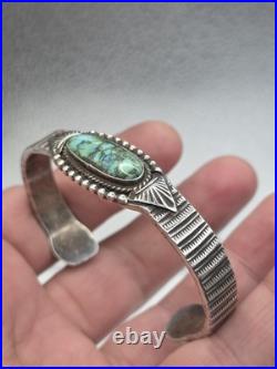 Vintage Native American Sterling Silver Turquoise Cuff Bracelet E. HALE