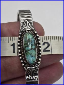 Vintage Native American Sterling Silver Turquoise Cuff Bracelet E. HALE