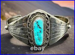 Vintage Native American Sterling Silver Turquoise Cuff Bracelet Size 5 1/2 18 G
