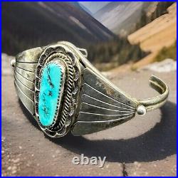 Vintage Native American Sterling Silver Turquoise Cuff Bracelet Size 5 1/2 18 G
