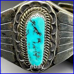 Vintage Native American Sterling Silver Turquoise Cuff Bracelet Size 5 1/2 18 G