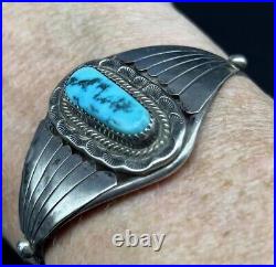 Vintage Native American Sterling Silver Turquoise Cuff Bracelet Size 5 1/2 18 G