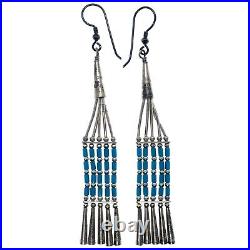 Vintage Native American Sterling Silver Turquoise Drop Dangle Earrings